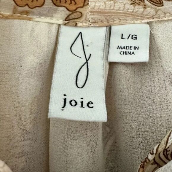 Joie PAISLEY PRINTED RETRO BLOUSE Linen IN BROWN Cream SZ L #1955 - Picture 7 of 11